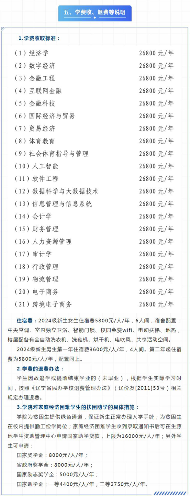 遼寧財(cái)貿(mào)學(xué)院－學(xué)費(fèi) / 住宿費(fèi)標(biāo)準(zhǔn)學(xué)費(fèi)